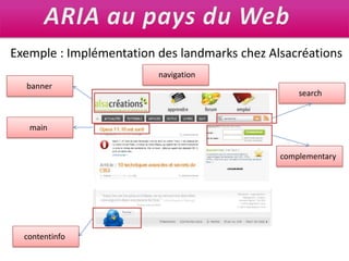 ARIA au pays du WebExemple : Implémentation des landmarks chez Alsacréationsnavigationbannersearchmaincomplementarycontentinfo