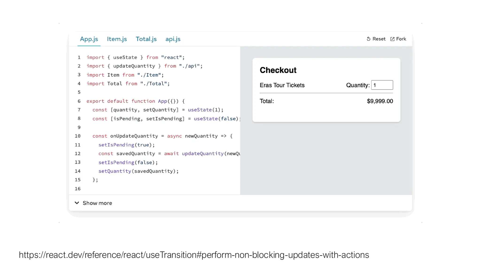 https://react.dev/reference/react/useTransition#perform-non-blocking-updates-with-actions 