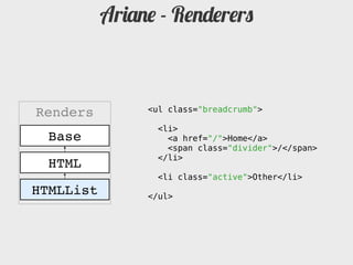 Ariane - Renderers



                <ul class="breadcrumb">
Renders
                  <li>
  Base              <a href="/">Home</a>
                    <span class="divider">/</span>
                  </li>
  HTML
                  <li class="active">Other</li>
HTMLList        </ul>
 