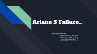 Ariane 5 Failure...
Group members are…
Sujan M(TG/2017/248)
Rifnas I(TG/2017/267)
Zulmi Z(TG/2017/261)
 