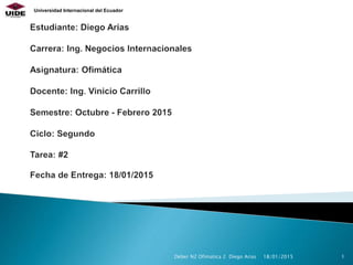 18/01/2015Deber N2 Ofimatica 2 Diego Arias 1
Universidad Internacional del Ecuador
 
