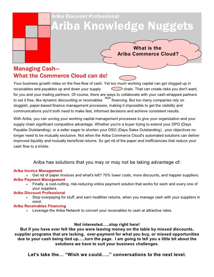 Ariba Knowledge Nuggets Cloud Commerce for Managing Cash