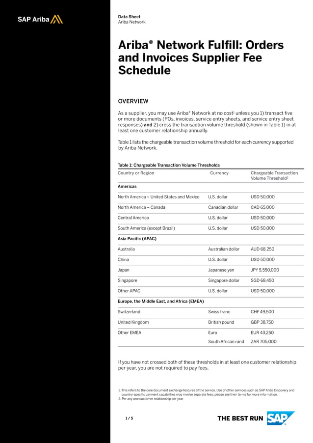 Ariba network fulfillment orders and invoices supplier fee schedule PDF