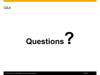 © 2015 SAP SE or an SAP affiliate company. All rights reserved. 31Public
Q&A
Questions?
 