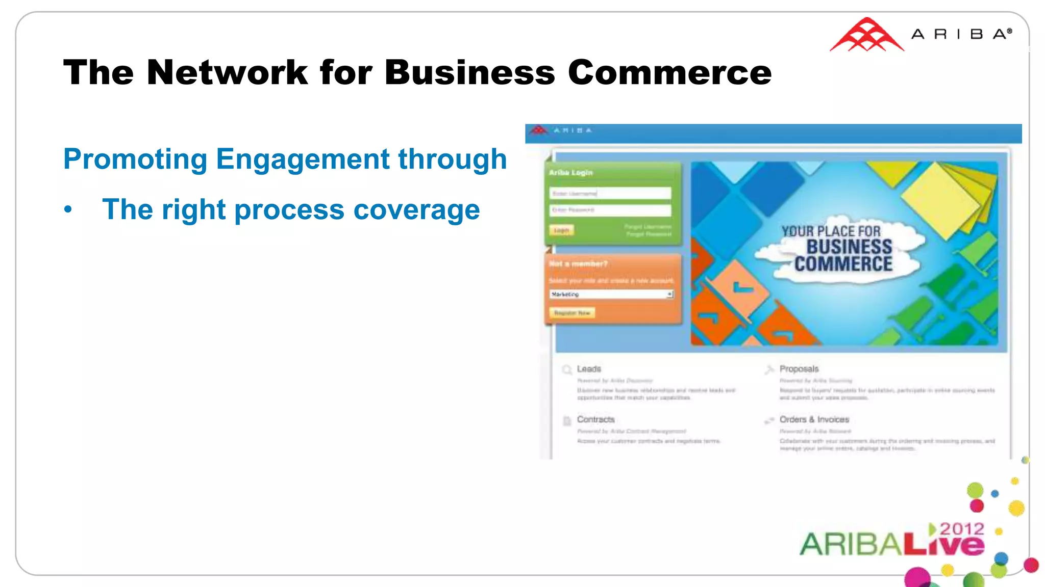The Network for Business Commerce

Promoting Engagement through
• The right process coverage
 