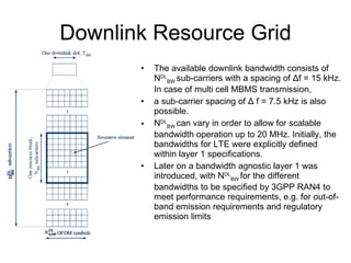 Downlink Transmission Scheme The downlink transmission scheme for E-UTRA FDD and TDD modes is based on conventional OFDM. In an OFDM system, the available spectrum is divided into multiple carriers, called sub-carriers, which are orthogonal to each other. Each of these sub-carriers is independently modulated by a low rate data stream. OFDM is used as well in WLAN, WiMAX and broadcast technologies like DVB. OFDM has several benefits including its robustness against multipath fading and its efficient receiver architecture. 