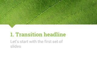 1. Transition headline
Let’s start with the first set of
slides
 