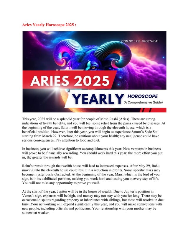 Aries Yearly Horoscope Predictions for 2025 PDF Astrology