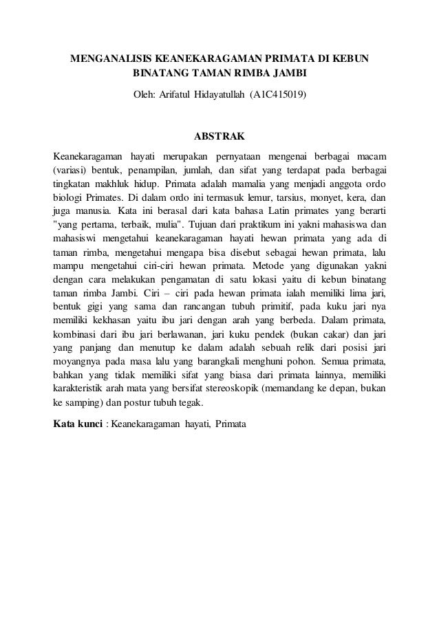 Menganalisis Keanekaragaman Primata Di Kebun Binatang Taman Rimba Jam