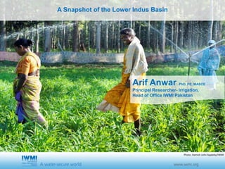 Cover slide option 1 TitleA Snapshot of the Lower Indus Basin
Arif Anwar PhD, PE, MASCE
Principal Researcher- Irrigation,
Head of Office IWMI Pakistan
Photo: Hamish John Appleby/IWMI
 