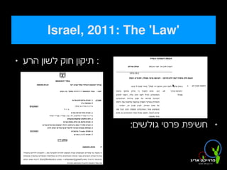 ‫'‪Israel, 2011: The 'Law‬‬

    ‫‪‬‬   ‫: תיקון חוק לשון הרע‬




                                   ‫חשיפת פרטי גולשים:‬   ‫‪‬‬




‫ ‬                              ‫ ‬
 