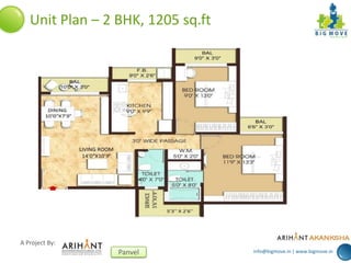info@bigmove.in | www.bigmove.in
A Project By:
Panvel
Unit Plan – 2 BHK, 1205 sq.ft
 
