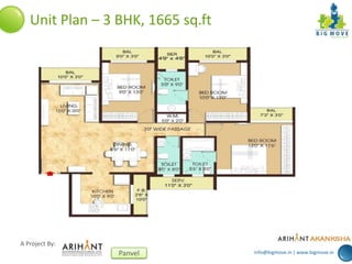 info@bigmove.in | www.bigmove.in
A Project By:
Panvel
Unit Plan – 3 BHK, 1665 sq.ft
 
