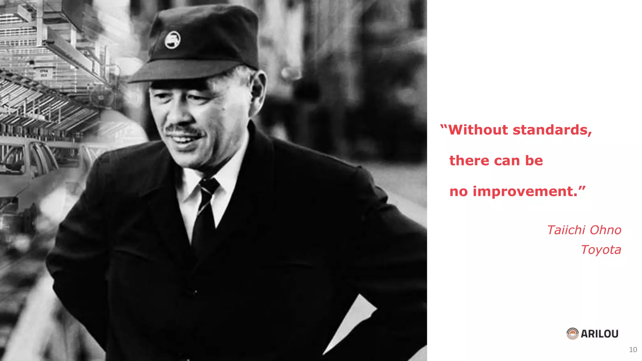 “Without standards,
there can be
no improvement.”
Taiichi Ohno
Toyota
10
 