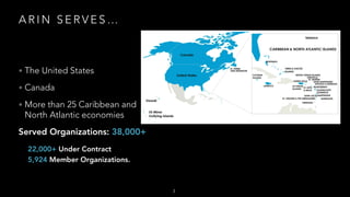• The United States
• Canada
• More than 25 Caribbean and
North Atlantic economies
Served Organizations: 38,000+
22,000+ Under Contract
5,924 Member Organizations.
3
A R I N S E R V E S …
 