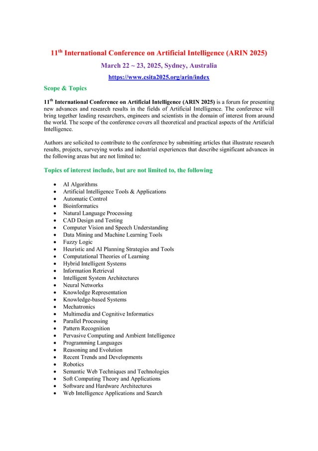 Call for Papers - 11th International Conference on Artificial ...