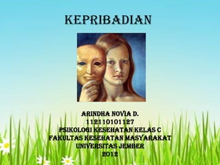 Kepribadian

Arindha Novia D.
112110101127
Psikologi Kesehatan Kelas c
Fakultas Kesehatan Masyarakat
Universitas Jember
2012

 