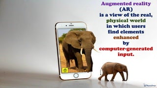 Augmented reality
(AR)
is a view of the real,
physical world
in which users
find elements
enhanced
by
computer-generated
input.
@ThiyaguSuriya
CC-BY-NC-SA 15
 