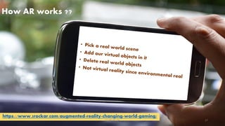 How AR works ??
https://www.3rockar.com/augmented-reality-changing-world-gaming/
CC-BY-NC-SA 17
 