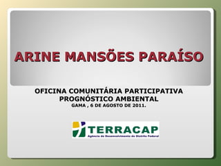 ARINE MANSÕES PARAÍSO     OFICINA COMUNITÁRIA PARTICIPATIVA PROGNÓSTICO AMBIENTAL GAMA , 6 DE AGOSTO DE 2011. 
