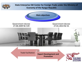 State Enterprise SW Center for Foreign Trade under the Ministry of
Economy of the Kyrgyz Republic
Government decree
27.01....
