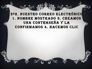3º2. Nuestro correo electrónico 1. Nombre mostrado 3. Creamos una contraseña y la confirmamos 4. Hacemos clic 