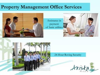 Property Management Office Services
Assistance in
payment
of basic utilities

24-Hour Roving Security

Contact Us (+63) 939 376 5915
www.caviterealstate.com

 
