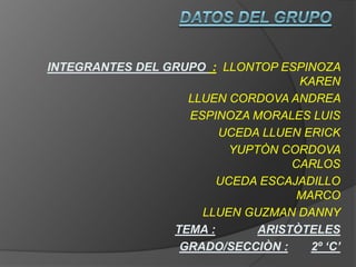 DATOS DEL GRUPO<br />INTEGRANTES DEL GRUPO  :  LLONTOP ESPINOZA KAREN<br />                                               ...