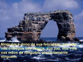 Ninguém é dono da sua felicidade, por isso não entregue sua alegria, sua paz, sua vida nas mãos de ninguém, absolutamente ninguém.  