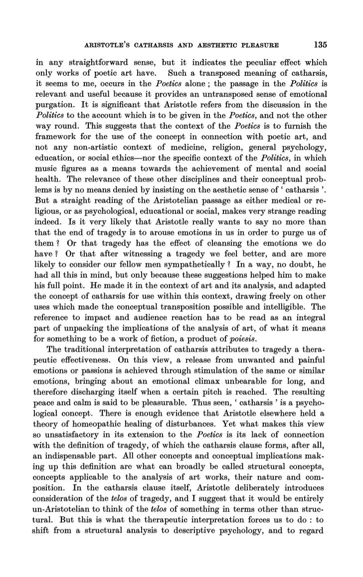 Aristotles catharsis and aesthetic pleasure, by eva shaper