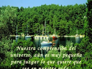 Nuestra comprensión del universo, aún es muy pequeña para juzgar lo que quiere que sea en nuestra vida. 