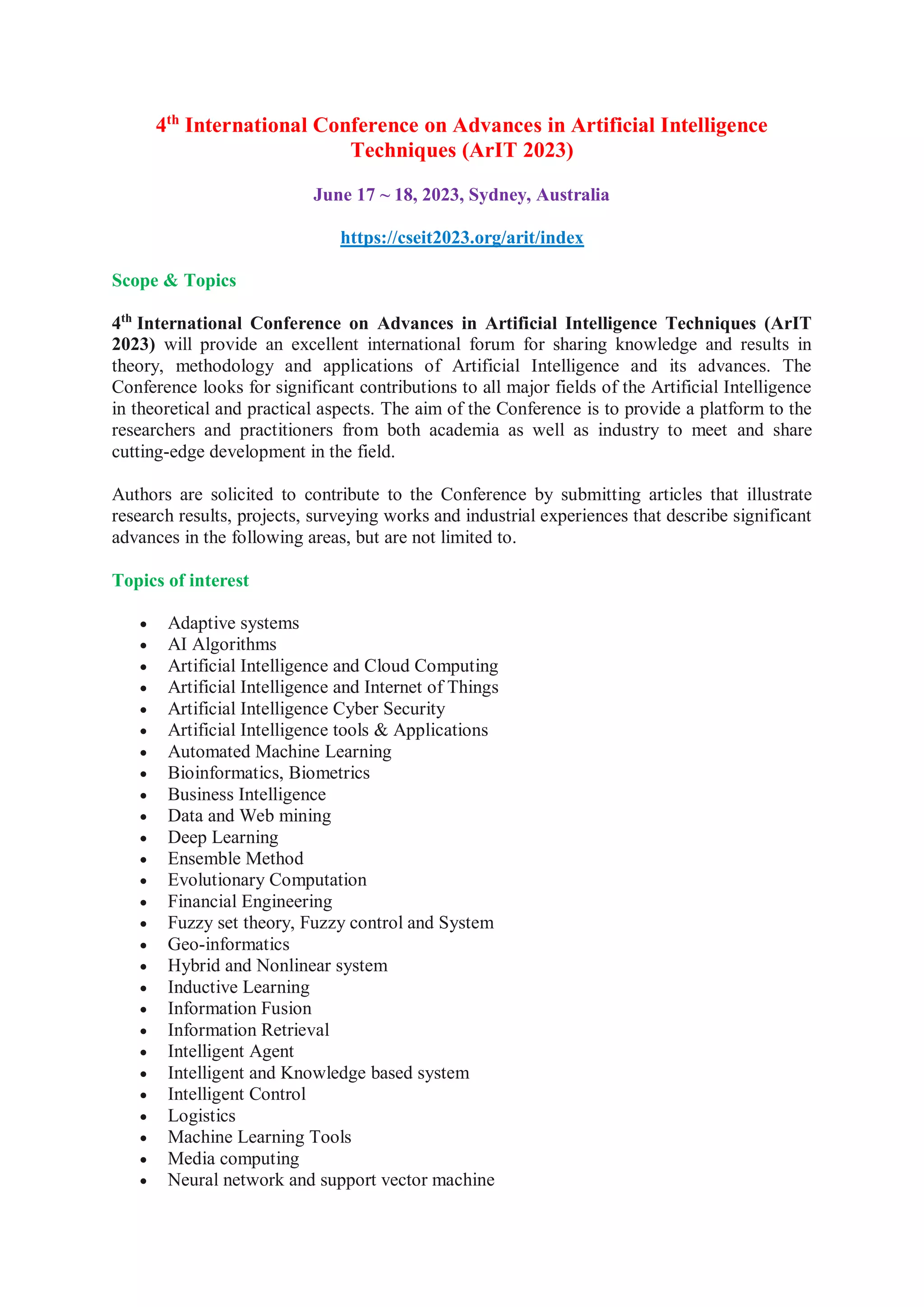 4 Th International Conference On Advances In Artificial Intelligence 4 th international conference on advances in artificial intelligence
