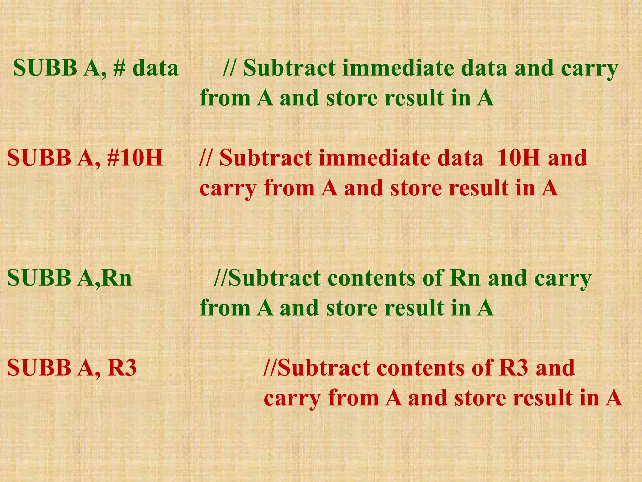 Arithmetic and logical instructions 8051 microcontroller pptx
