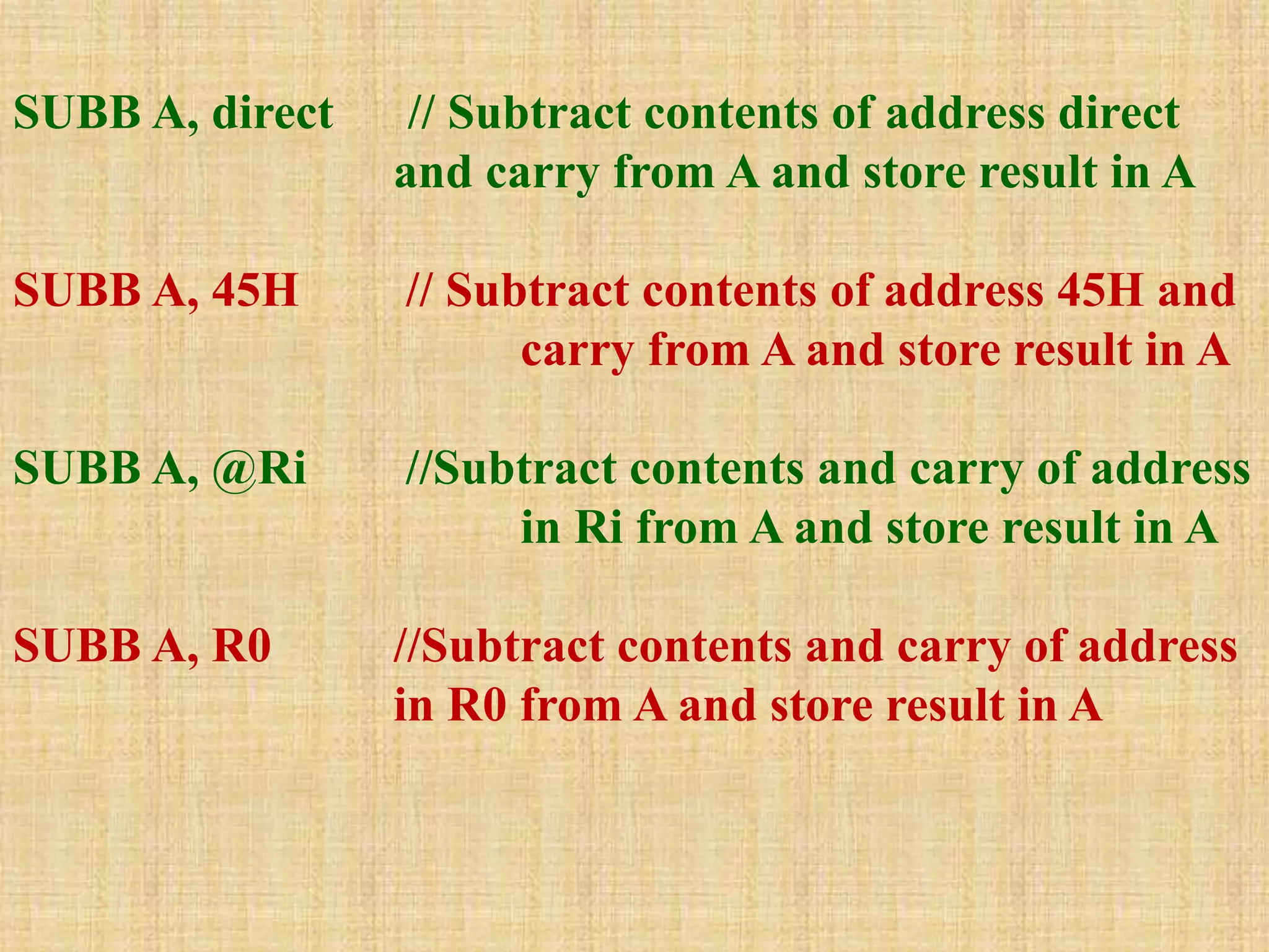 Arithmetic and logical instructions 8051 microcontroller pptx