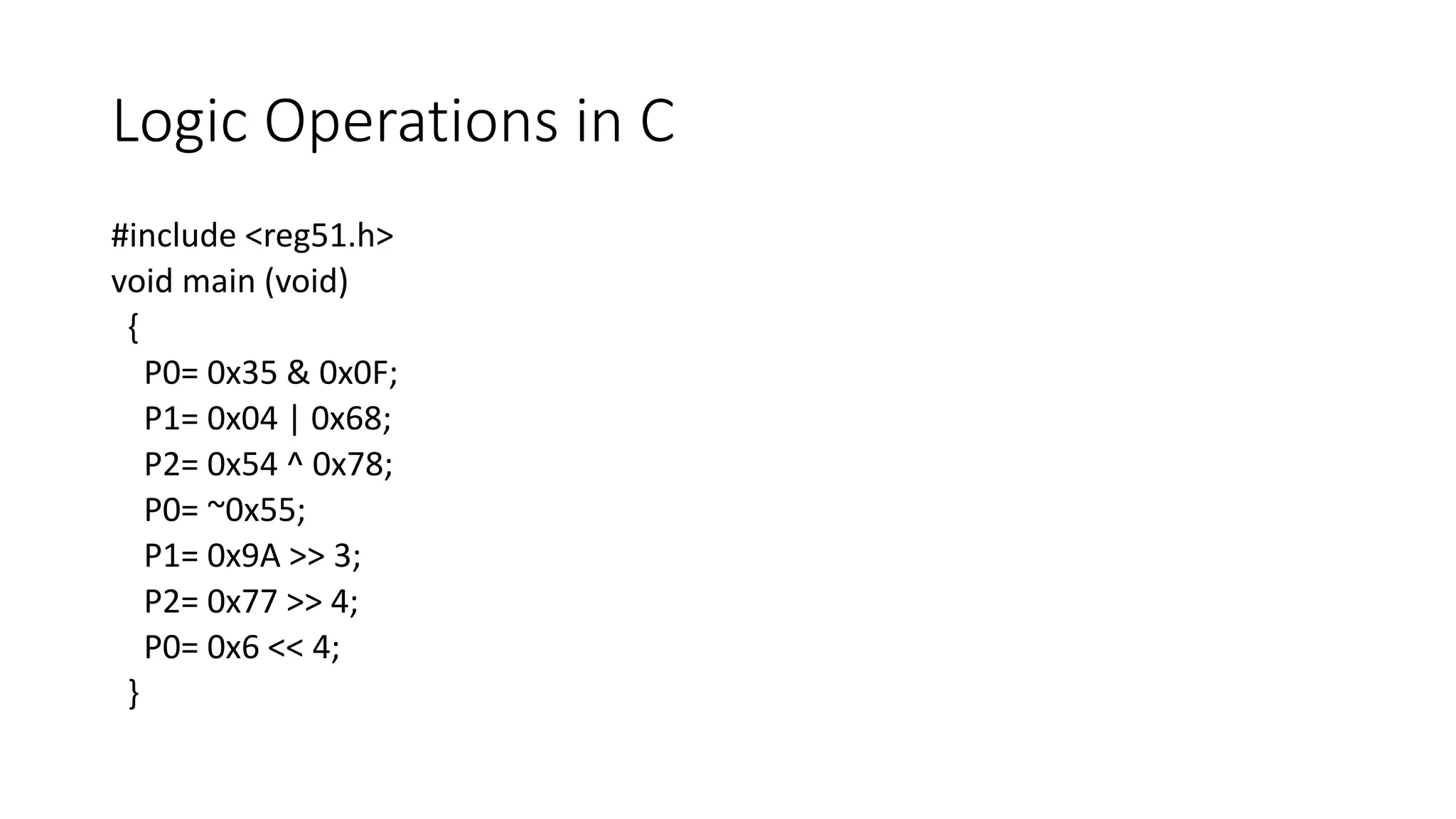 Arithmetic and logic operations in c ppt