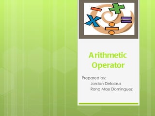 Arithmetic Operator Prepared by: Jordan Delacruz Rona Mae Dominguez 