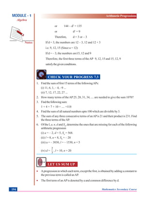 Arithmetic progressions /Algebra | PDF