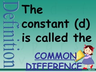 The
constant (d)
is called the
  COMMON
DIFFERENCE.
 
