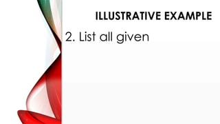 ILLUSTRATIVE EXAMPLE
2. List all given
 