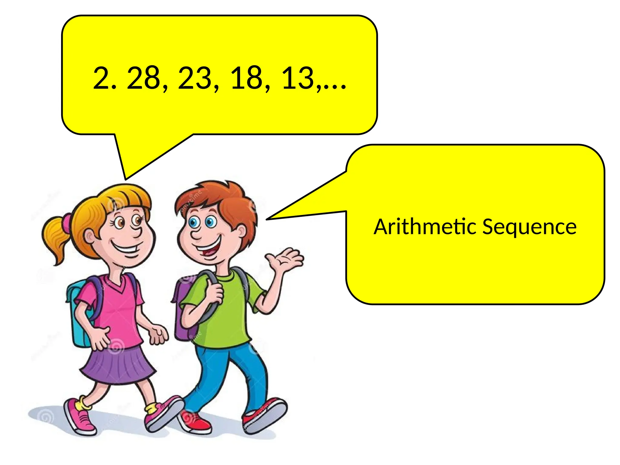 2. 28, 23, 18, 13,…
Arithmetic Sequence