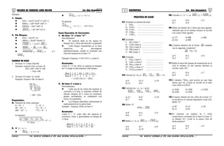 31 32COLEGIO DE CIENCIAS LORD KELVIN 3er Año Secundaria ARITMETICA 3er Año Secundaria
Ejemplo:
1. Simple.
 4352 = 4x103
+3x102
+5 x101
+2
 206458 = 2x84
+6x82
+4x81
+5
 3005046 = 3x65
+5x62
+4
 kabcd = ak3
+bk2
+ck+d
2. Por Bloques.
 4352 = 43x102
+52
 206458 = 208x83
+648x81
+5
 513abc = 135x53
+ 5abc
 nabab = nab x n2
+ nab
 kmnpmnp = kmnp x k2
+
kmnp
CAMBIO DE BASE
1. De base “n” a base 10(n≠0)
Ejemplo: Exprese 5246, en base 10
5246=5x62
+2x6+4=196
∴ 5246=196
2. De base 10 a base “n” (n≠0)
Ejemplo: Exprese 196, en base 6.
190 6
32 64
2 5
∴ 196 = 5246
Propiedades.
A. Numeral de cifras máximas
9 = 10 – 1 78 = 8 – 1
99 = 102
– 1 778 = 82
– 1
999 = 103
– 1 7778 = 83
– 1
En general:
n
cifrask""
1)-(n...1)-1)(n-(n    = nk
– 1
B.  1c = n + c
 n1b1b = n + c + b
 n1c1b1a = n + c + b + a
En general:
n1x
1d1c1b1a 
= n + x + … +d+c+b+a
Casos Especiales de Conversión:
1. De base “n” a base “nk
”
Procedimiento:
 Al numeral dado se les separa en
bloques de k, cifras (de derecha a izquierda)
 Cada bloque considerado en su base
respectiva, se descompone
polinómicamente, siendo el resultado una
cifra del numeral en la base “n”
Ejemplo: Expresar 111011101112 a base 8
Resolución:
Como 8 = a3
las cifras se separan en bloques
de 3 y luego se descompone cada bloque.
Base 2 11 101 110 1112
Base 8 3 5 6 78
∴ 111011101112 = 35678
2. De base nk
a base n
Procedimiento:
 Cada una de las cifras del numeral se
convierte a la base n, teniendo cuidado de
obtener bloques de k cifras (si existiesen
grupos incompletos, se completará con
ceros a la izquierda)
 Los bloques obtenidos conformarán la
representación en la nueva base
Ejemplo: Expresar 42839 en base 3
Resolución:
Como 9 = 32
, cada cifra del numeral se
convierte a base 3, generándose un bloque de
2 cifras.
Base 9 4 2 8 39
Base 3 11 02 22 103
PRACTICA DE CLASE
01.Trasladar al sistema decimal:
I. 245(6) ………………………………
II. 3142(8) ………………………………
III. 2154(7) ………………………………
IV. 1346(8) ………………………………
V. 1249(11) ………………………………
02.Trasladar:
I. 425 a base 7 ………..………………
II. 1234 a base 6 ..………………………
III. 1452 a base 9 ..………………………
IV. 798 a base 5 ..………………………
V. 946 a base 3 …..……………………
03.Trasladar:
I. 532(6) a base 5 …...…….…………
II. 1341(5) a base 7 …...…….…………
III. 782(9) a base 8 …...…….…………
IV. 2341(6) a base 11 …...…….…………
V. 12312(4)a base 6 …...…….…………
04.Calcular (a+ b), si: a43 + b1a = 72b +14
a) 9 b) 11 c) 10
d) 12 e) 8
05.Calcular (m + n + p + q) de:
532m , m13n , n12p , pq0q
a) 13 b) 9 c) 10
d) 7 e) 8
06.Hallar “n”
1050(n) = 24n
a) 8 b) 4 c) 9
d) 6 e) 7
07.Hallar: a + b, si: (6)(7) 11b1aba =
a) 6 b) 7 c) 8
d) 9 e) 10
08.Calcular: a + b + c, si: (5)(7) babbaabc =
a) 4 b) 9 c) 5
d) 7 e) 8
09.Hallar un número de 3 cifras que sean iguales,
sabiendo que en el sistema senario se escribe
con cuatro cifras iguales.
a) 777 b) 888 c) 666
d) 555 e) 999
10.¿Cuántos números de la forma ab cumplen
con la siguiente condición?
ab =7(a + b)
a) 4 b) 5 c) 6
d) 3 e) 7
11.Hallar la base del sistema de numeración en el
cual el número 52 del sistema decimal se
escribe como 103
a) 5 b) 6 c) 7
d) 8 e) 5
12.El número 7564(n) está escrito en una base
menor que 10; ¿Cómo se escribe en la base
cuyo valor es (3n/2)?
a) 2538 b) 3358 c) 2358
d) 2258 e) 2458
13.El mayor número de tres cifras de la base “n”
se escribe en el sistema heptanario como 425.
hallar “n2
”
a) 49 b) 25 c) 36
d) 12 e) 64
14.Al convertir un número en 3 cifras
consecutivas crecientes de la base 8 a base 11
se obtiene 311. ¿Cuál es la menor cifra de
dicho número?
a) 3 b) 4 c) 5
d) 6 e) 7
S3AR33B “El nuevo símbolo de una buena educación....” S3AR33B “El nuevo símbolo de una buena educación...."
 