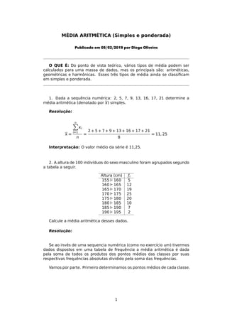 Exercícios Resolvidos: Média Aritmetica | PDF