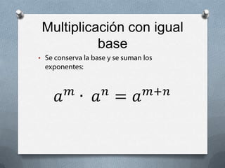 Propiedades FundamentalesExponente 1:𝑎1=𝑎 
