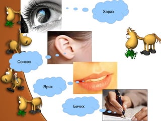 Харах  Сонсох  Ярих  Бичих  