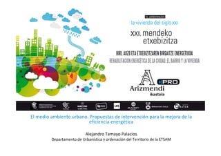 El medio ambiente urbano. Propuestas de intervención para la mejora de la 
                         eficiencia energética

                            Alejandro Tamayo Palacios
         Departamento de Urbanística y ordenación del Territorio de la ETSAM
 