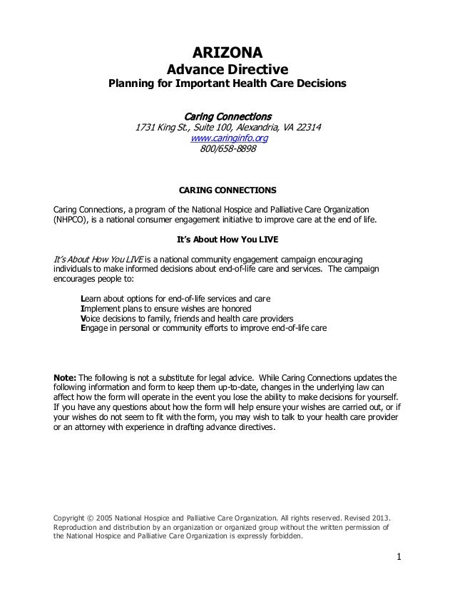 arizona advance directive advance directives form arizona