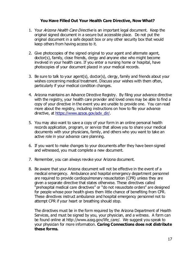 arizona advance directive advance directives form arizona