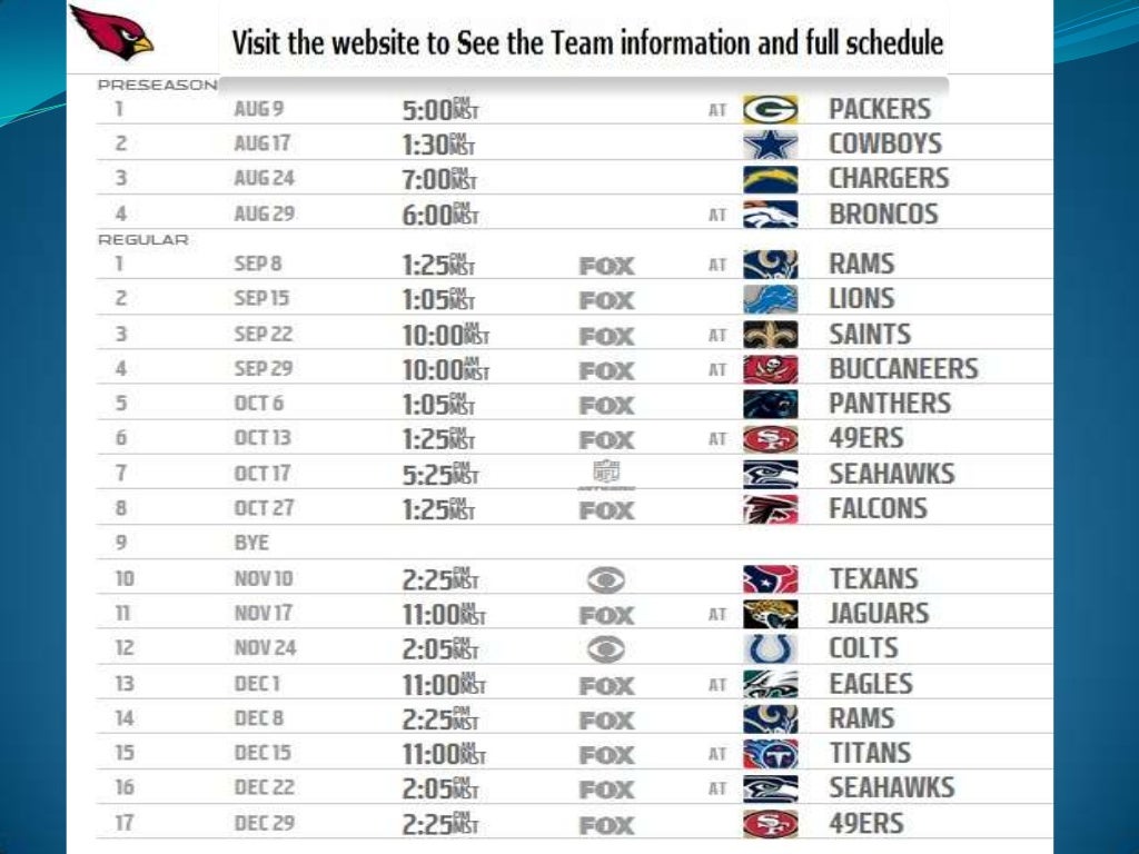 Arizona cardinals TV schedule 2013 NFL Game