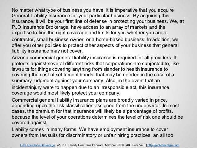 Arizona commercial general liability insurance