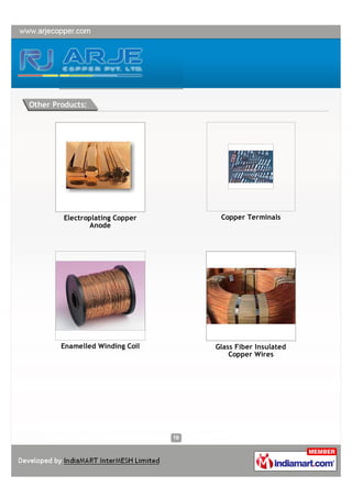 Other Products:




         Electroplating Copper    Copper Terminals
                Anode




        Enamelled Winding Coil   Glass Fiber Insulated
                                     Copper Wires
 